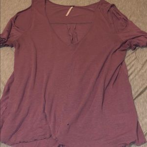 Lavender shoulder cut out loose fitting blouse